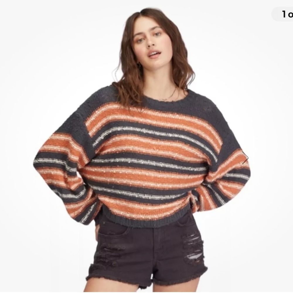 Billabong | She's a Trip Crew Neck Striped Gray Orange Sweater M